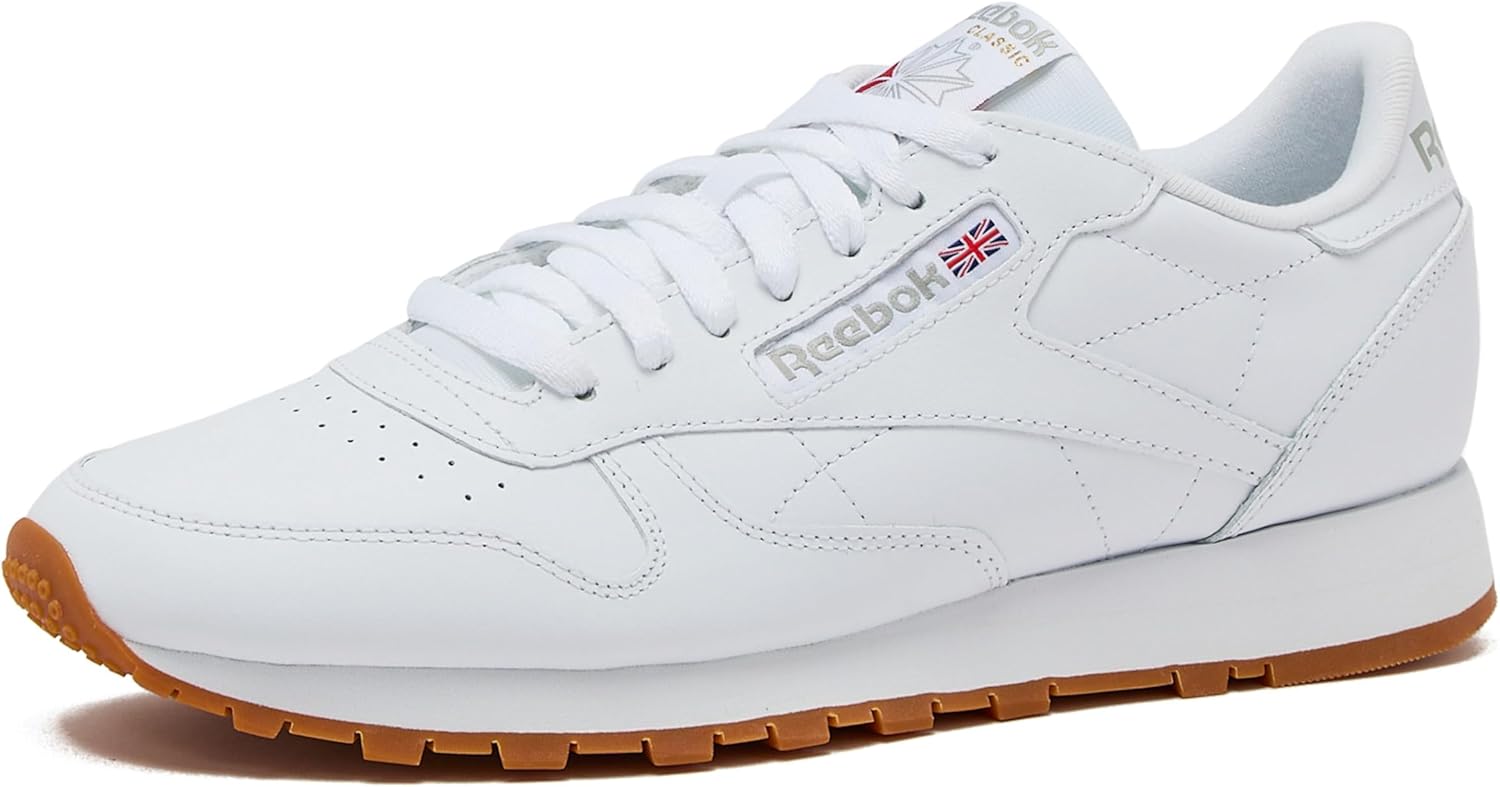 Reebok Classic Leather Sneakers for Men, Casual Tennis Mens Shoes, Footwear White/Pure Grey3/Reebok Gum3, 8.5