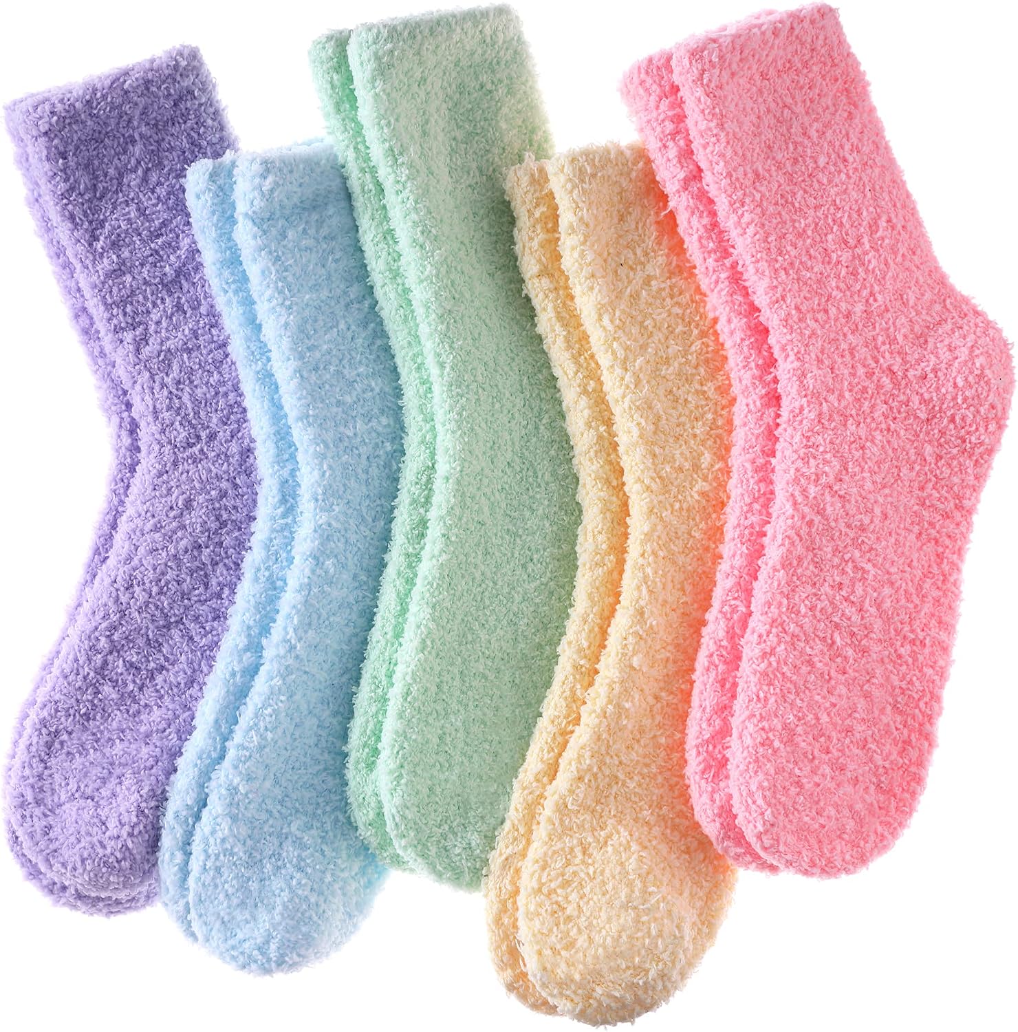 LINEMIN Womens Fuzzy Socks Cozy Fluffy Winter Warm Slipper Socks Microfiber Soft Home Sleeping Socks (5 Pack Soild Color B)