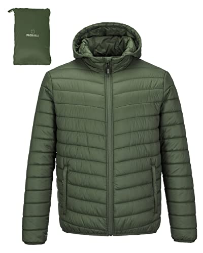 Outdoor Ventures Men's Lightweight Packable Hooded Puffer Jacket Insulated Winter Coat for Snow Ski Traveling
