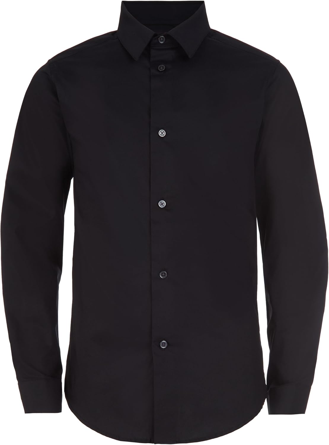Calvin Klein Boys' Long Sleeve Slim Fit Dress Shirt, Button-down Style With Buttoned Cuffs & Shirttail Hem, Black, 10 Husky