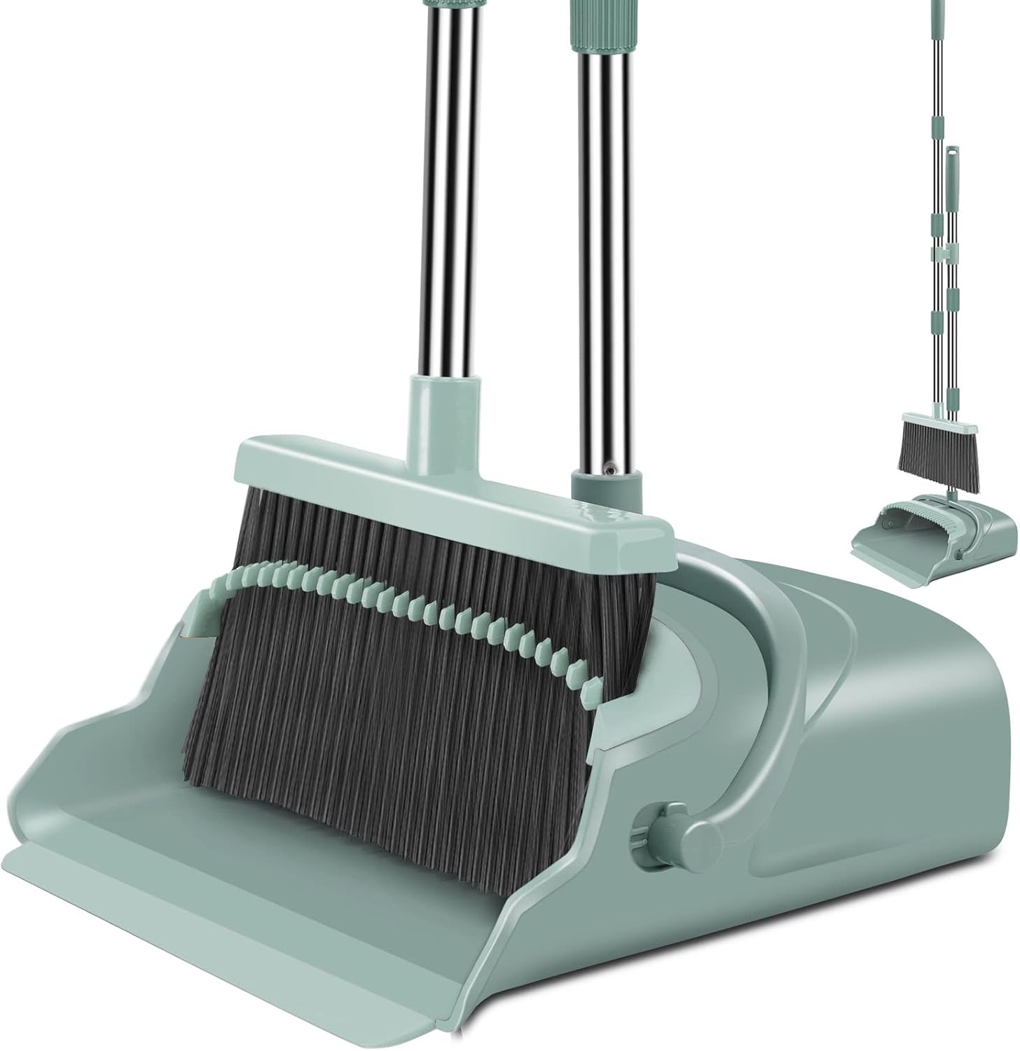 Broom and Dustpan Set, Large Size and with Long Handle - Green