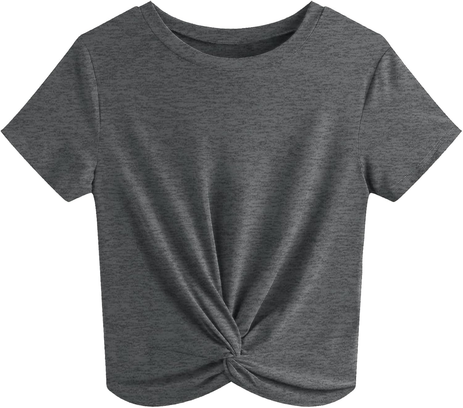 JINKESI Women's Summer Causal Short Sleeve Blouse Round Neck Crop Tops Twist Front Tee T-Shirt Vg-Dark Gray-Small