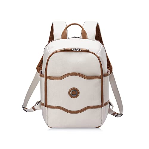 DELSEY PARIS Chatelet Air 2.0 Travel Laptop Backpack, Fits 14 Inch Laptop, Water-Repellent Recycled Fabric, Vegan Leather Trim, Trolley Sleeve, Angora