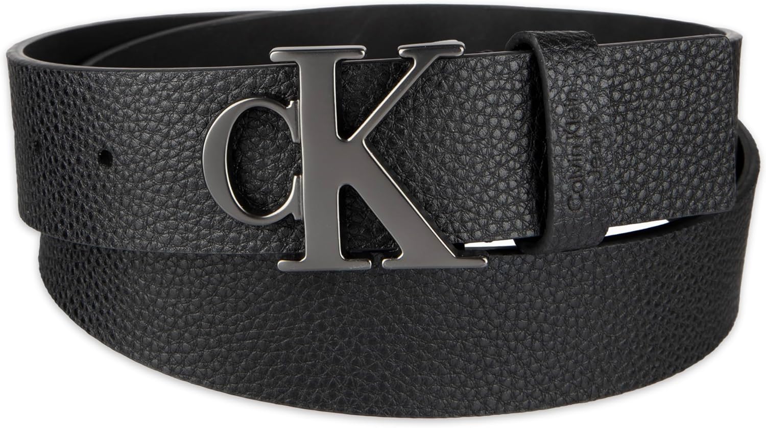 Calvin Klein Men’s CK Monogram Cut Out Buckle Belt – Casual Belt for Jeans & Everyday Wear