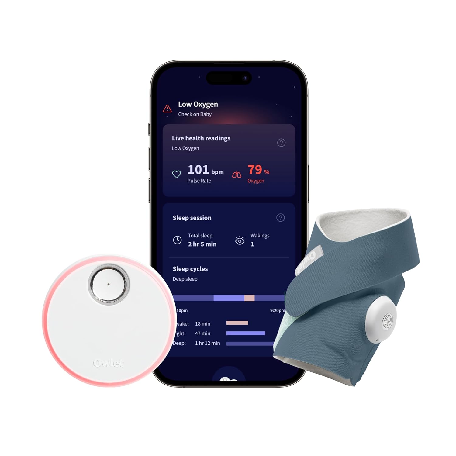 Dream Sock – Smart Wearable Baby Monitor, Infant SpO2 Monitor Tracks Heart Rate & Oxygen - Parents Receive Alerts, Sleep & Health Insights via App - Bedtime Blue