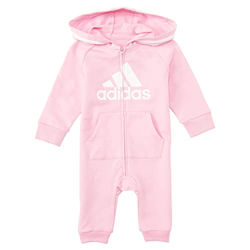 adidas Unisex Baby Long Sleeve Full-zip Hooded Onesie Jumpsuit Hoodie, Clear Pink, 24 Months