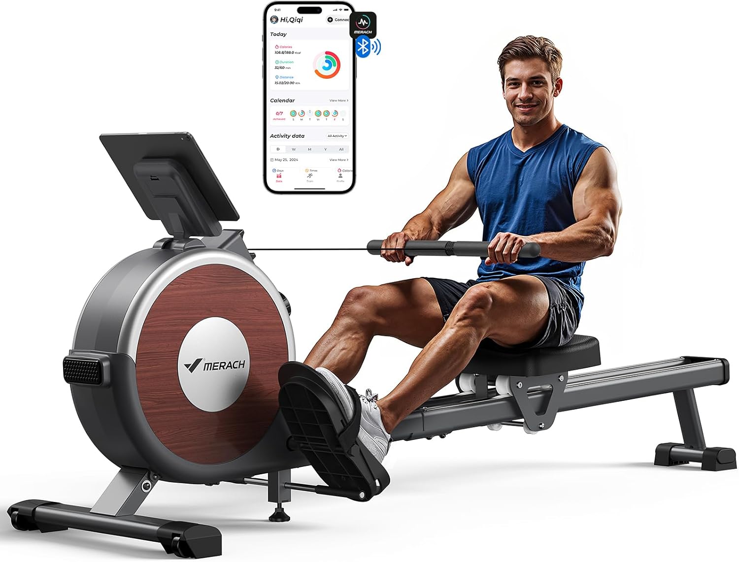 Rowing Machine, Magnetic Rower Machine for Home, 16 Levels of Quiet Resistance, Dual Slide Rail with Max 350lb Weight Capacity, App Compatible with LCD Monitor, Q1S