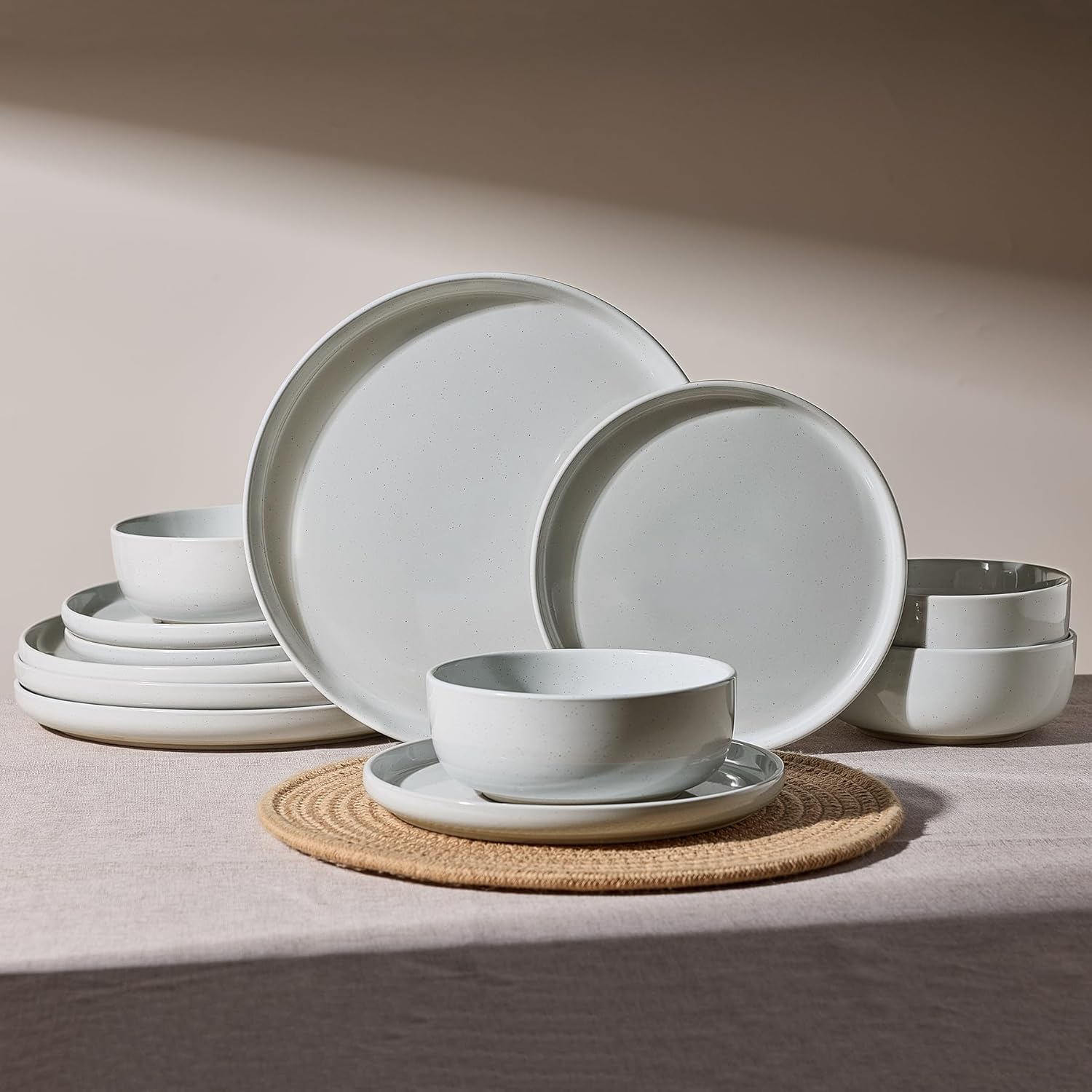 Milkyway Plates and Bowls Set, 12 Pieces Dinnerware Sets, Dishes Set for 4, Light Gray