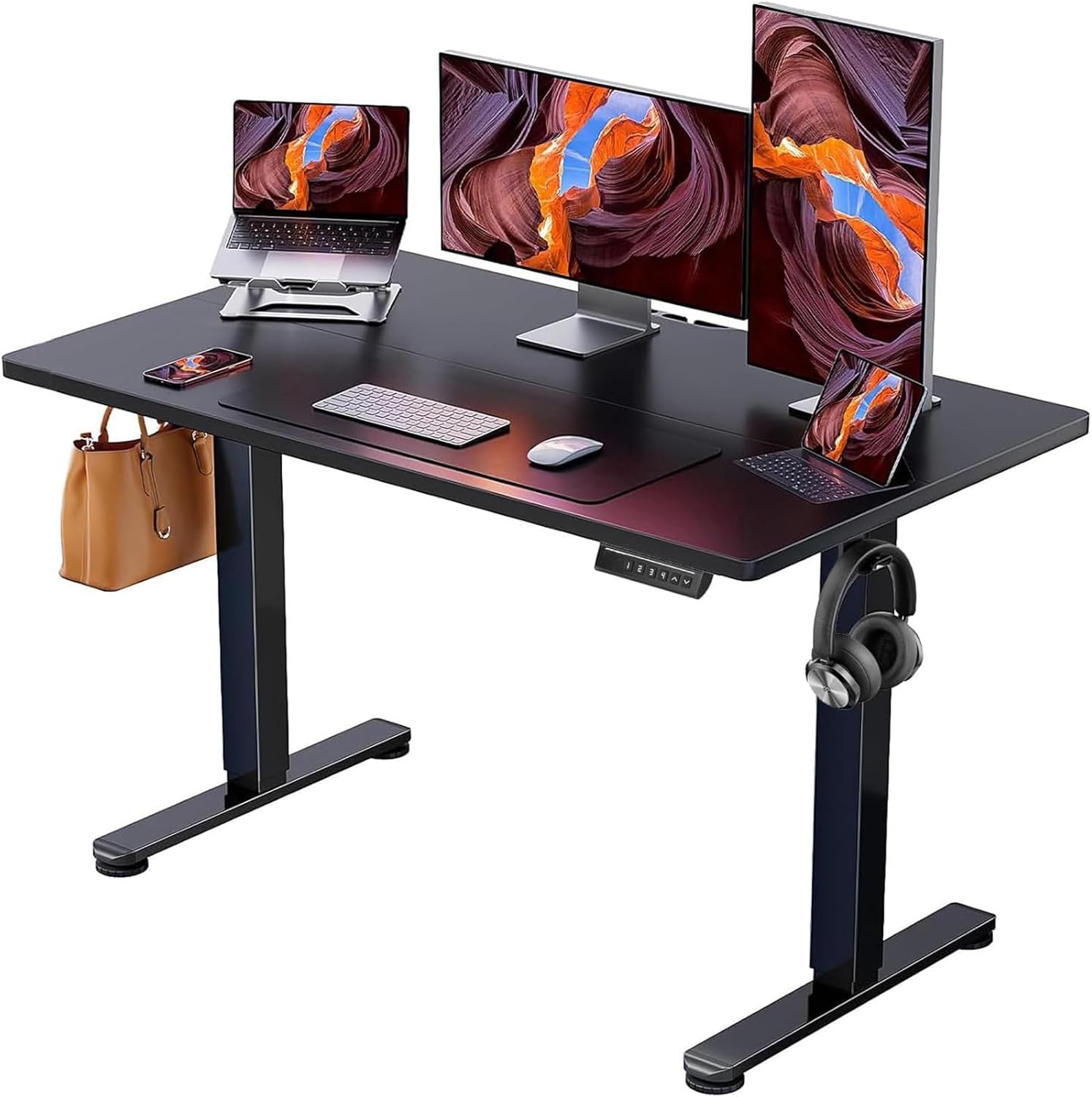 Height Adjustable Electric Standing Desk, 48 x 24 Inches Sit Stand up Desk, Memory Computer Home Office Desk, Black