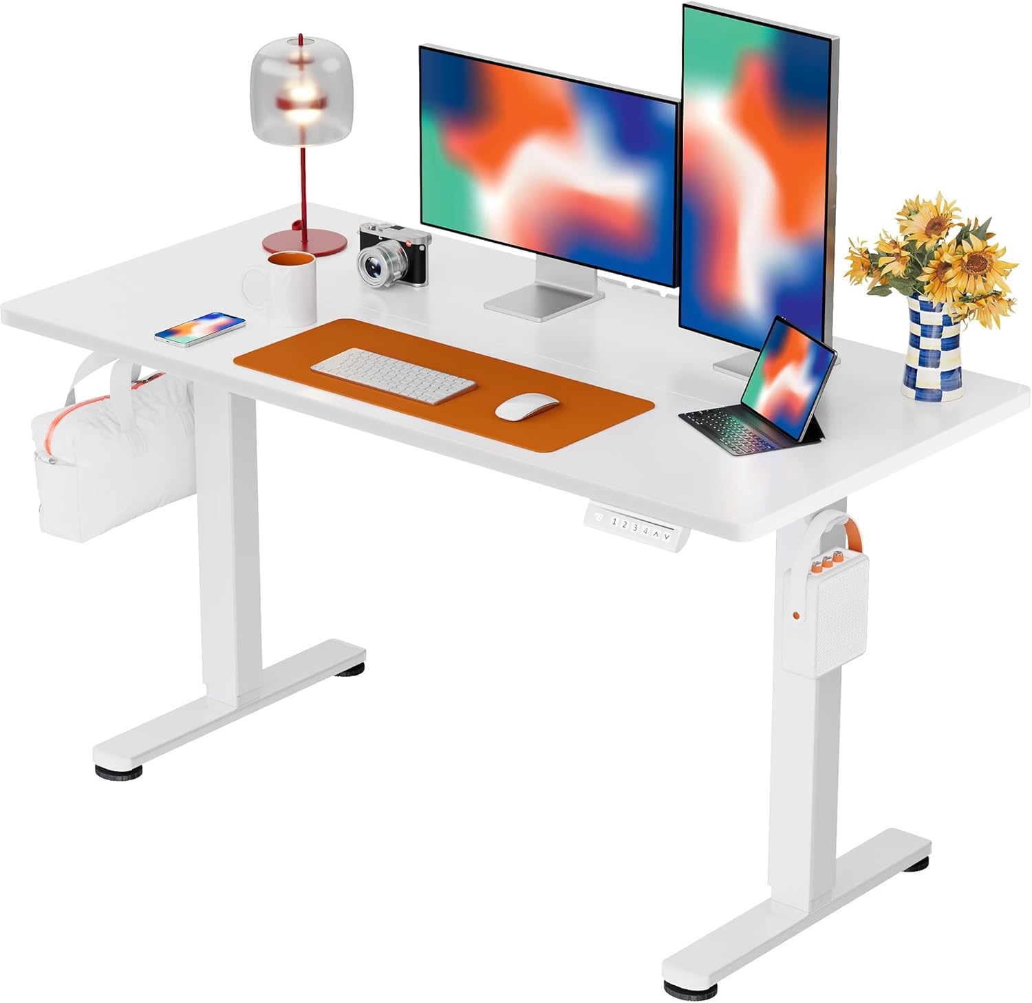 Height Adjustable Electric Standing Desk, 48 x 24 Inches Sit Stand up Desk, Memory Computer Home Office Desk, White