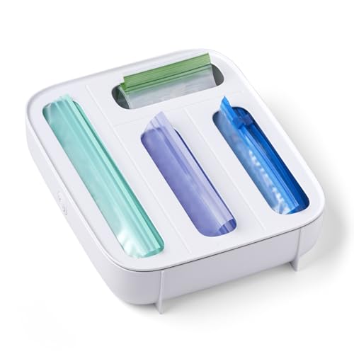 YouCopia StoraBag Drawer Food Bags Dispenser, 4-Slot, Plastic Sandwich Bag Organizer for Kitchen Storage, White