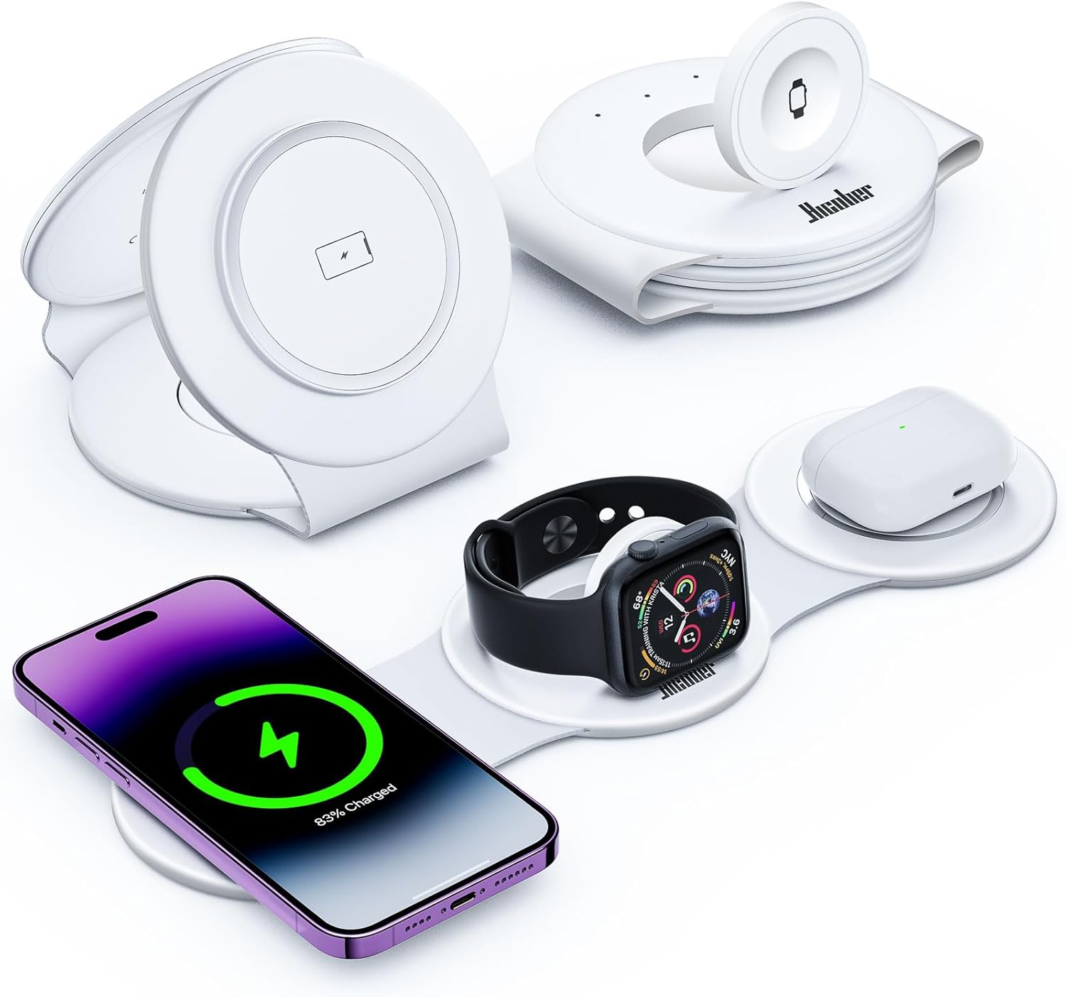 3 in 1 Wireless Charging Station for iPhone 15, Magnetic Foldable Travel Charger Station Stand 18W for iPhone Air 17 16 15 14 13 12 Pro/Max/Plus/Apple Watch All Series & Airpods