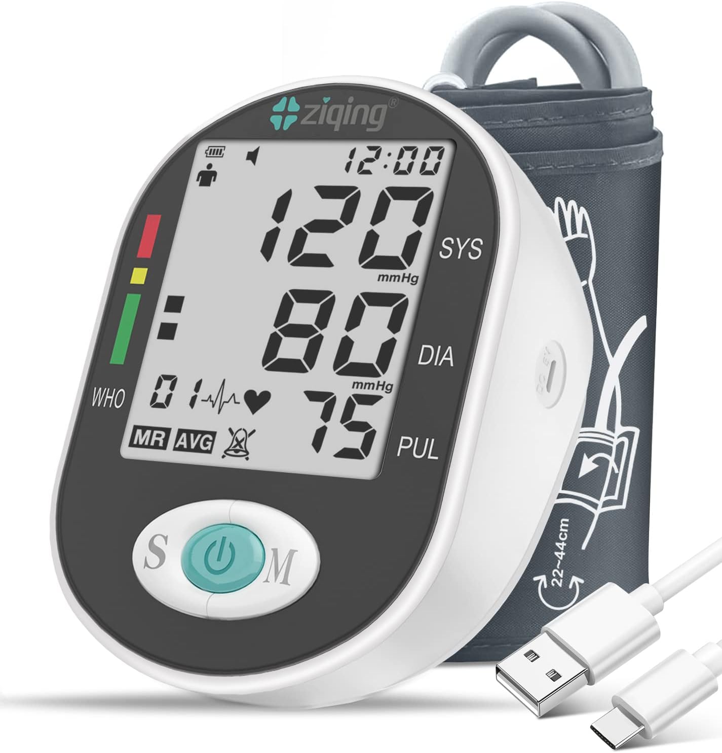 Blood Pressure Monitor, Bp Machine with Large Upper Arm Cuff of 8.7-17.3 Inches, Large Screen, Total 198 Memories for 2 Users(Black+White)