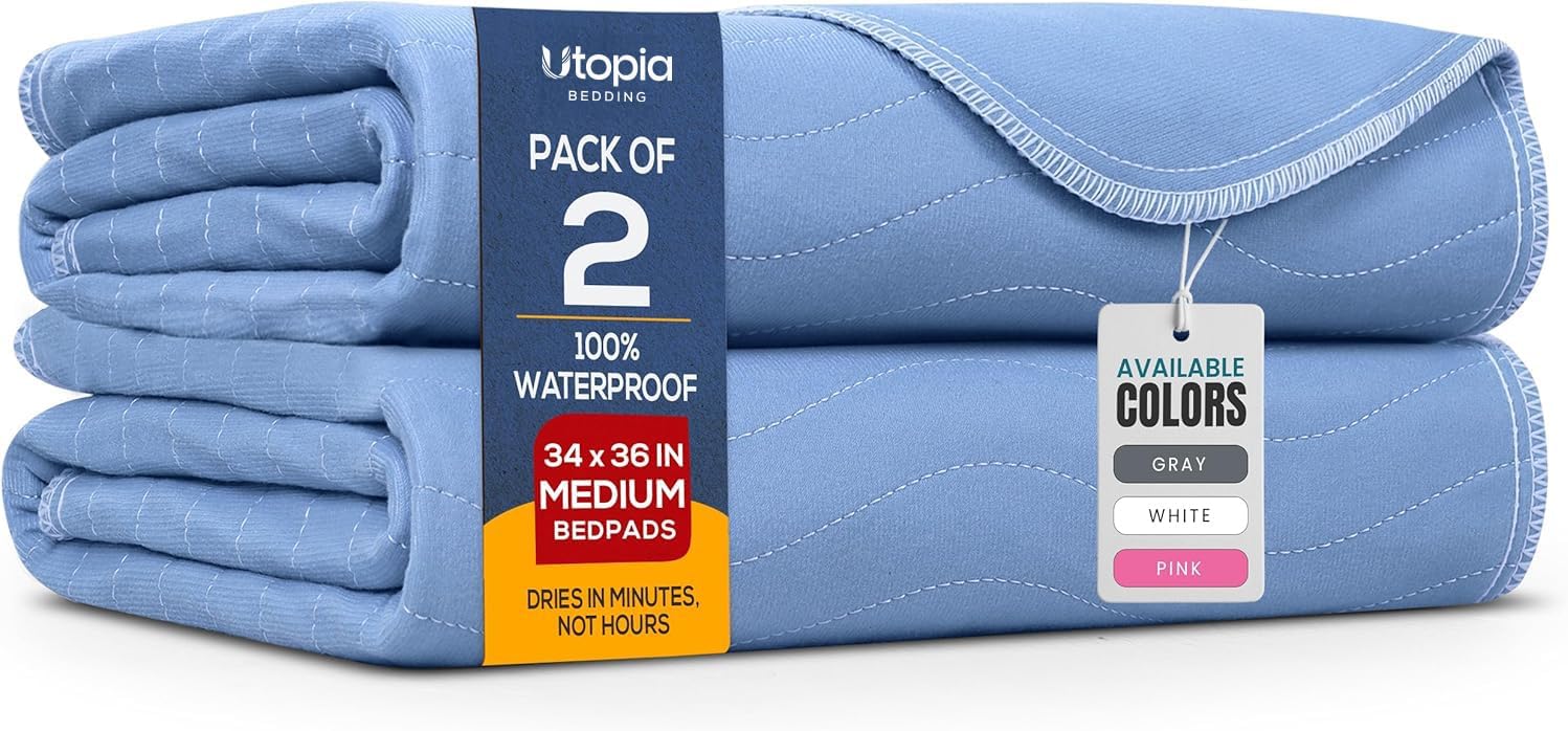 2 Pack Waterproof Reusable Heavy Absorbency Incontinence Bed Pads 34"x36"