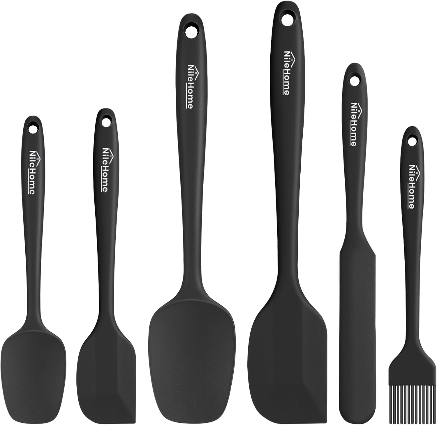 NileHome Silicone Spatula Set, 6 Pieces Food Grade Kitchen Utensils with Silicone Brush Heat Resistant BPA-free Rubber Spatula for Scraping, Baking, Cooking, Mixing