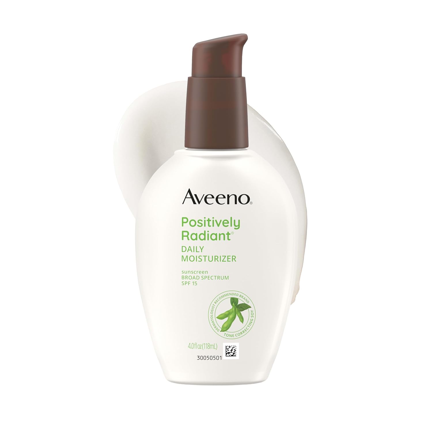 Aveeno Positively Radiant Face Moisturizer, SPF 15, 4 fl. oz | Hydrating Face Lotion with Soy Extract, Improves Skin Tone & Texture, Oil-Free, Hypoallergenic, Non-Comedogenic