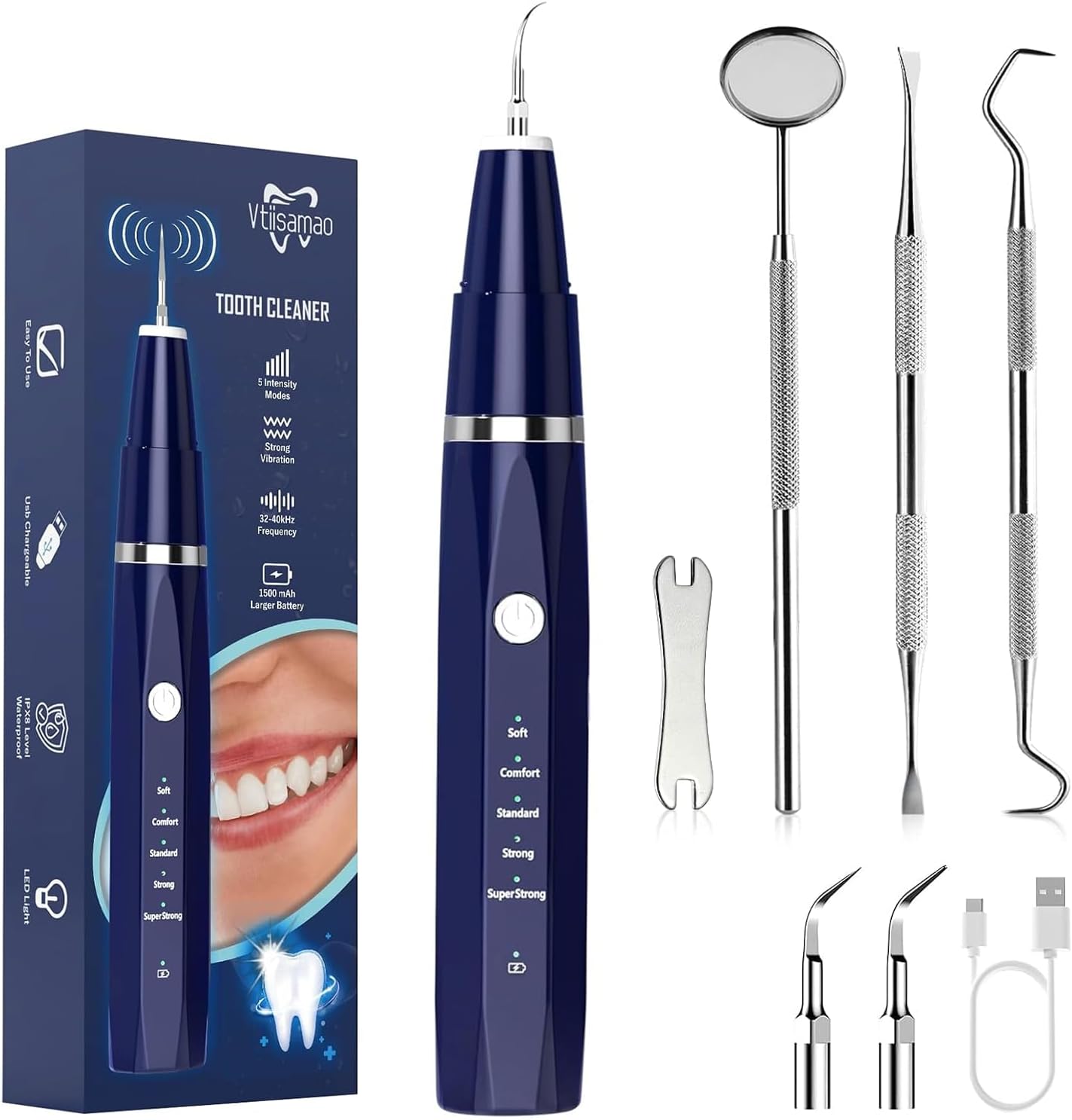 Plaque/Tartar Remover for Teeth, Dental Calculus Remover Teeth Cleaning Kit with LED Light & 5 Adjustable Modes