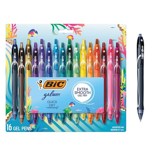 BIC Ocean Themed Gel Pens, Assorted Colors, Medium Point, 0.7 mm, 16-Count