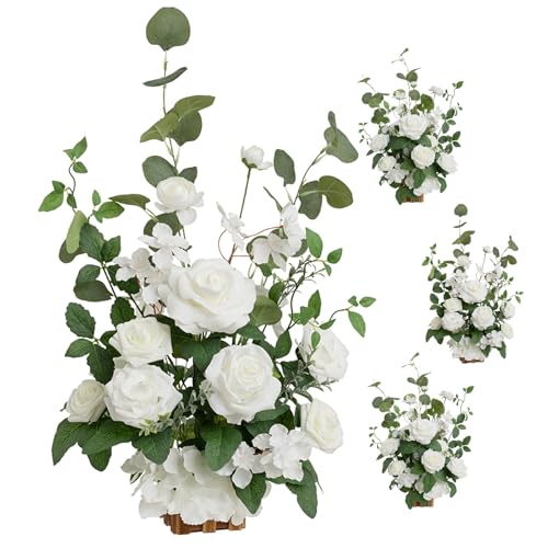 Ling's Moment Free-Standing Wedding Aisle Runner Flowers, White Sage, 4pcs | 18.9" Tall Artificial Flowers Arrangements Chair Decorations for Centerpieces Ceremony Reception Floral Party Outdoor