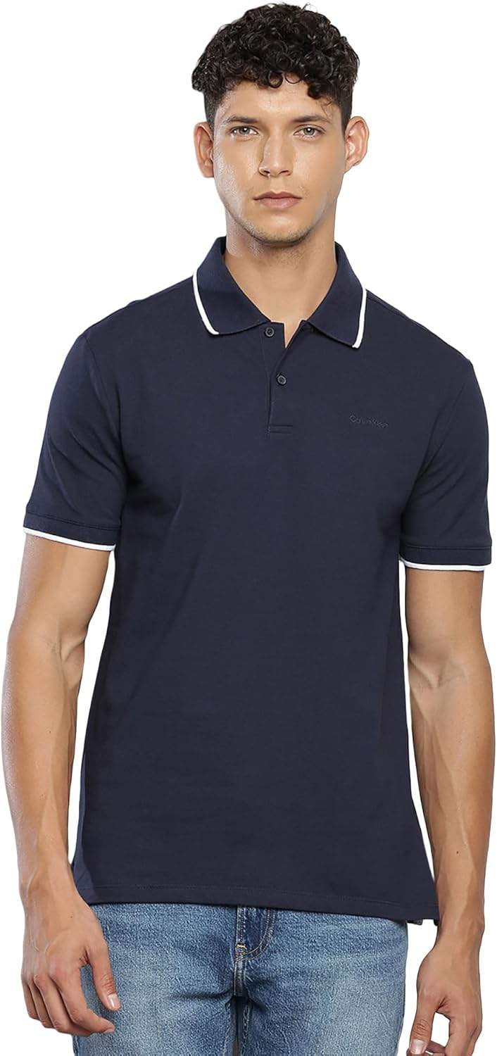 Calvin Klein Men's Stretch Pique Solid Tipped Polo Dark Sapphire