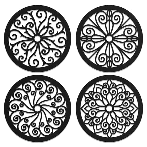 Creoate Metal Rustic Wall Decor 4 Pieces, Wall Art for Living Room, Black Metal Wall Decor, Modern Black Medallion Hanging Decoration for Living Room, Bathroom, Bedroom, Kitchen 12x12 Inches