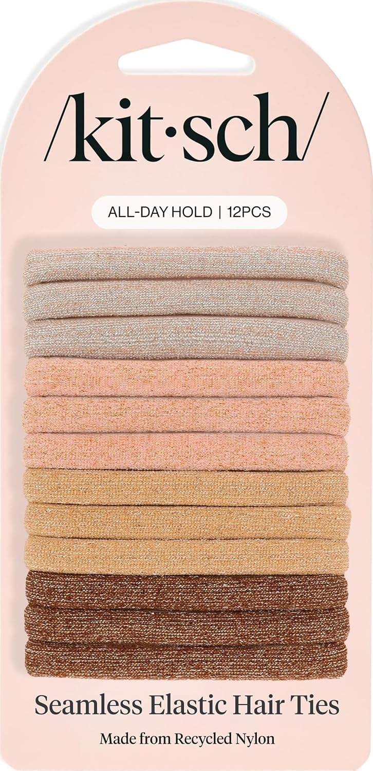 Kitsch Elastic Hair Ties No Damage | Stretchable Hair Bands - Neutral 12pcs | Strong All-Day Hold Hair, Rubber Bands For Hair, Ponytail Holders | Hair Accessories for Everyday Use