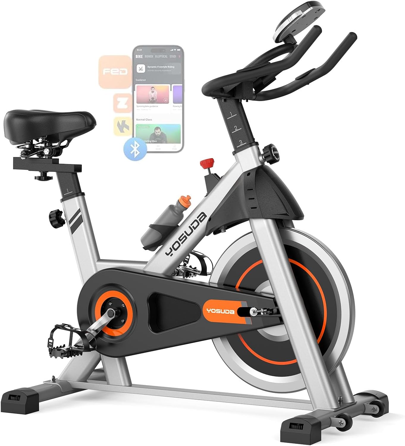 Exercise Bike, Brake Pad Stationary Bike for Home with Exclusive App, Magnetic Indoor Cycling Bike with 300 lb Weight Capacity, Low Noise, Tablet Holder and Fitness Courses for Weight Loss, Friction-Black