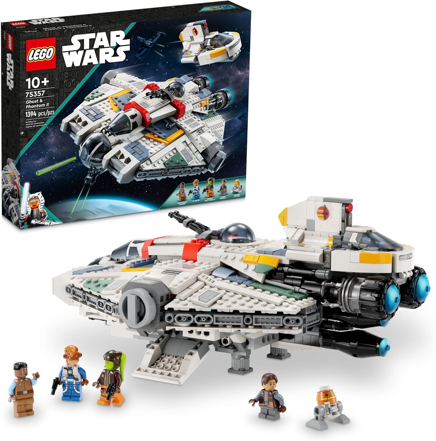 Star Wars Ahsoka Ghost and Phantom II Spaceship Toy - Star Wars Building Toys Set for Kids, Boys & Girls, Ages 10+ - Gifts for Birthdays - 5 Minifigures - 75357