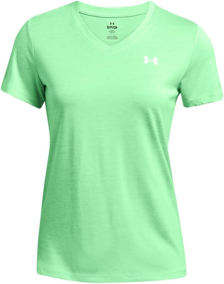 Womens Tech Twist Short Sleeve V Neck, (350) Matrix Green/White/White, Small