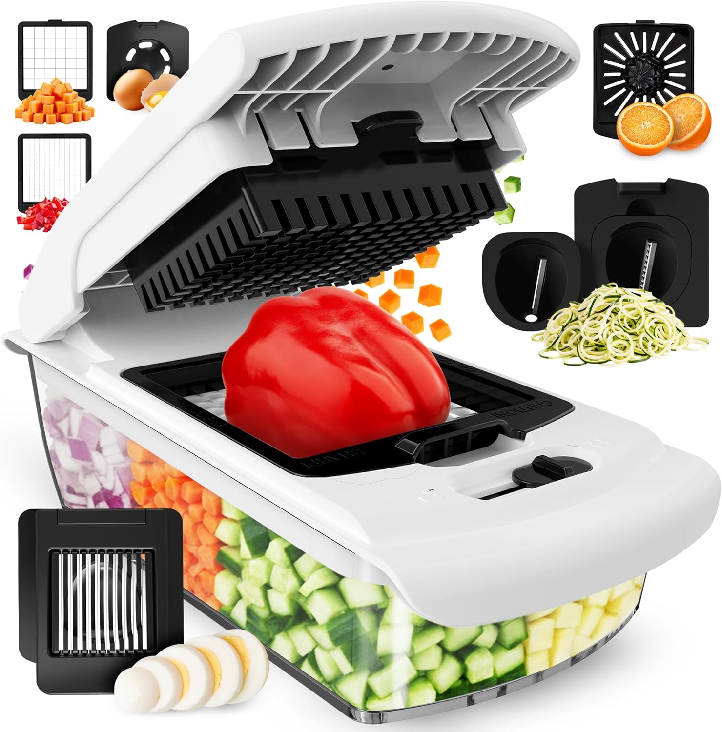 Fullstar The Original Pro Chopper - Vegetable Chopper and Spiralizer, Food Chopper with Container, Fruit Slicer, Kitchen Gadgets & Gifts, Home Essentials (7 in 1, White)