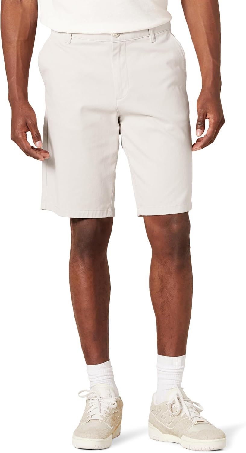 Men's Slim-Fit 11" Flat-Front Comfort Stretch Chino Shorts, Stone, 34