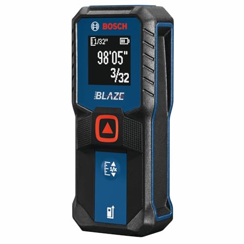 BOSCH GLM100-23 100 Ft Blaze Laser Distance Measure, With 2 AA Batteries | digital tape measure with laser, with backlit display, 1/16 in accuracy, 100 ft measuring range, and includes 2 AA batteries