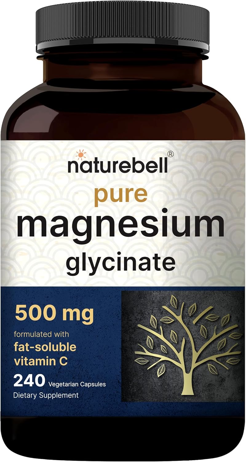 Pure Magnesium Glycinate 500mg, 240 Veggie Capsules | 100% Chelated & Purified – 3rd Party Tested, Vegan Friendly, Non-GMO, Filler Free