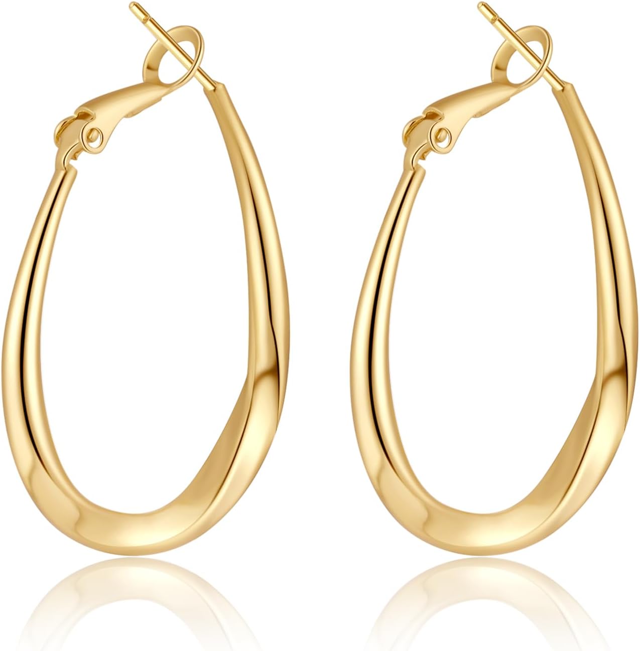 ToHeart 14k Plated Oval Hoop Earrings for Womens | Lightweight Hypoallergenic Gold Twisted Hoop Earrings