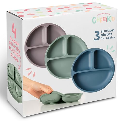 ChériKid Toddler Plates with Suction, Silicone Suction Plates for Baby