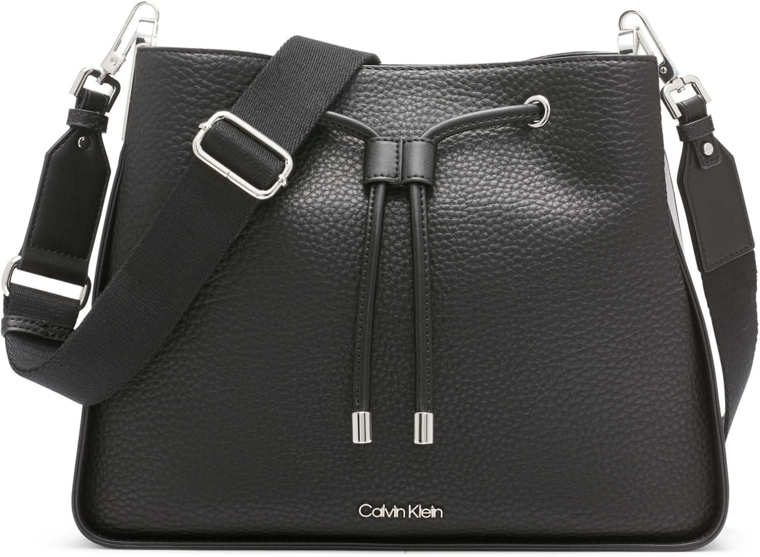 Calvin Klein Fay Drawstring Adjustable Hobo Bag, Black/Silver, One Size