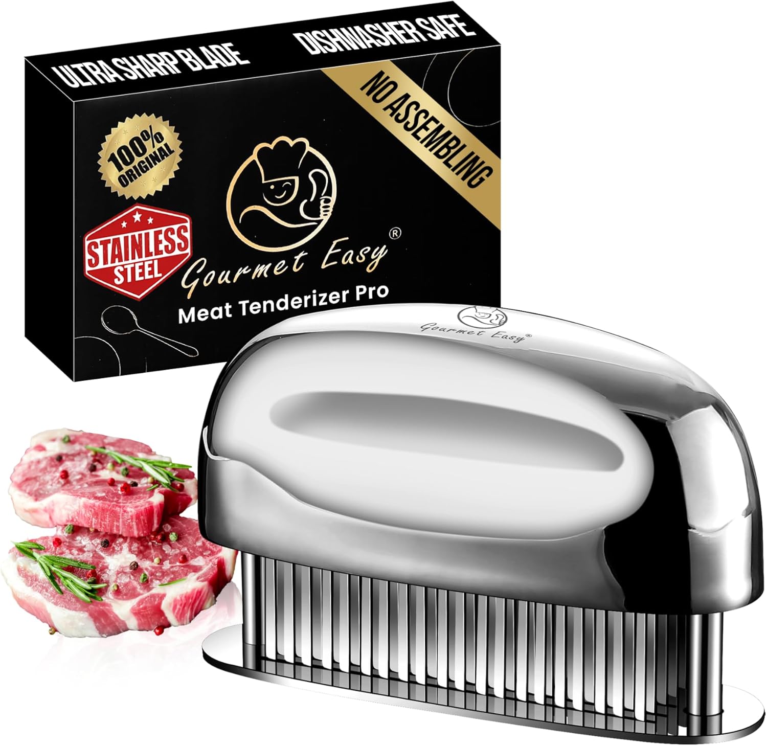 Meat Tenderizer Tool - Hand Held Blade Tenderizer for Meat - Ultra Sharp Needle Blades 100% Stainless Steel - Heavy Duty Kitchen Gadgets - Cooking Gadgets for Tenderizing Chicken, Steak, Veal, BBQ