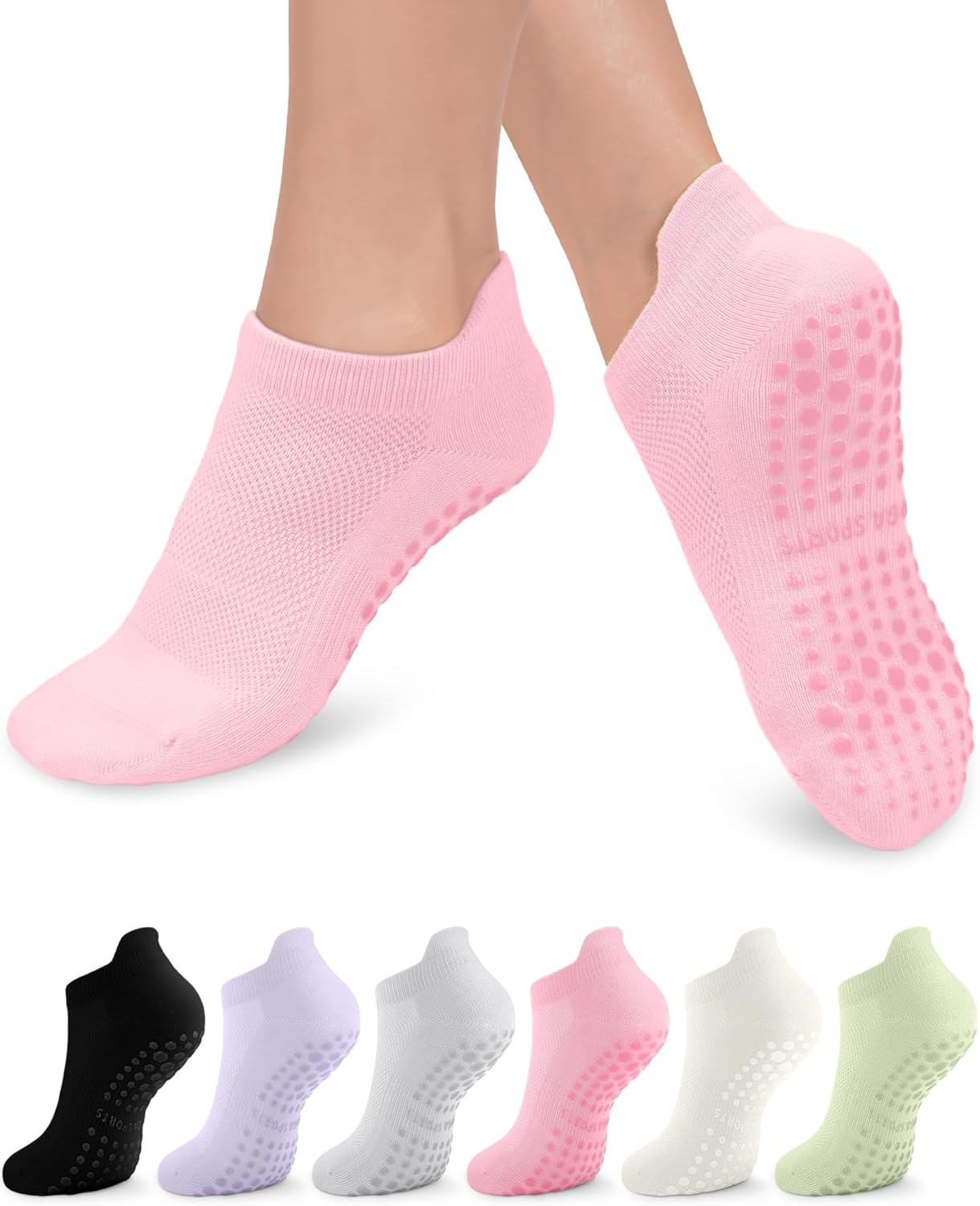 3/6 Pairs Grip Pilates Socks for Women, Non-slip Yoga Athletic Socks for Barre Ballet Barefoot Workout Hospital -
