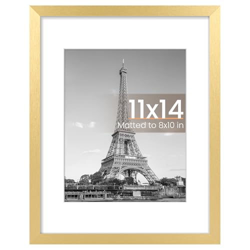 upsimples 11x14 Picture Frame, Wall Decor Photo Frames, Gold 1 Pack | 11 x 14 Frame, 8x10 Frame with Mat for Gallery Wall, Family, Wedding, Baby, Dog, Dorm, Christmas