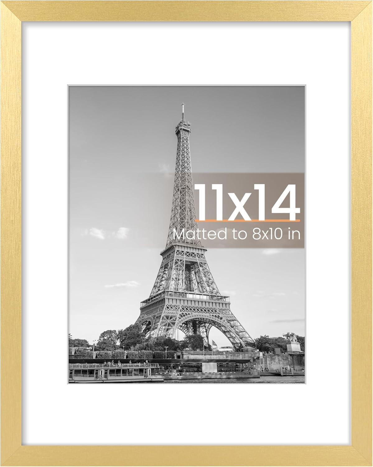 11x14 Picture Frame, Display Pictures 8x10 with Mat or 11x14 Without Mat, Wall Hanging Photo Frame, Gold, 1 Pack