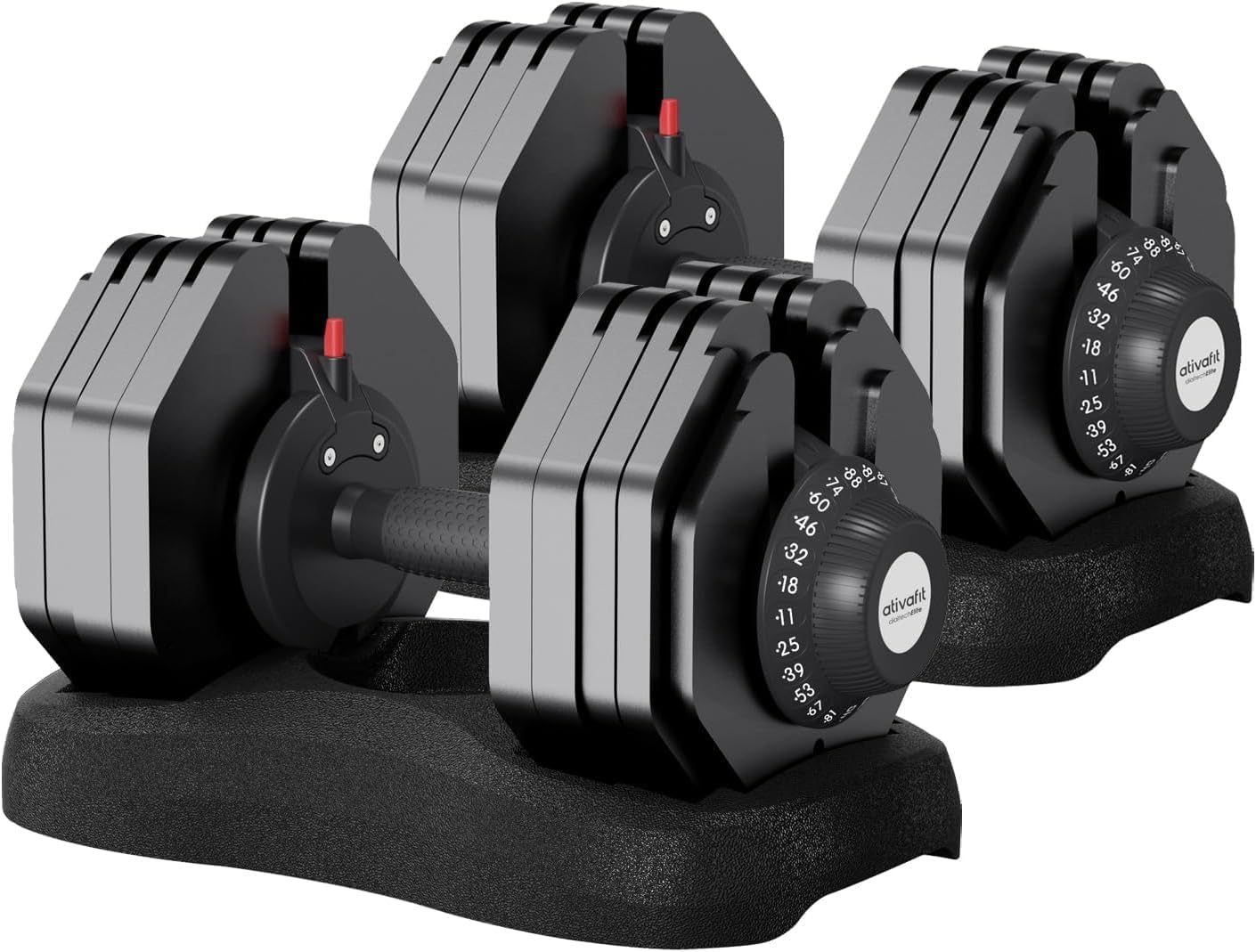 ATIVAFIT Adjustable Dumbbell Set 88 LB Pair with Storage Box, 12-in-1 Quick Dial Free Weights with Safety Lock & Anti-Slip Steel Handle, Heavy Home Gym Equipment for Strength Training