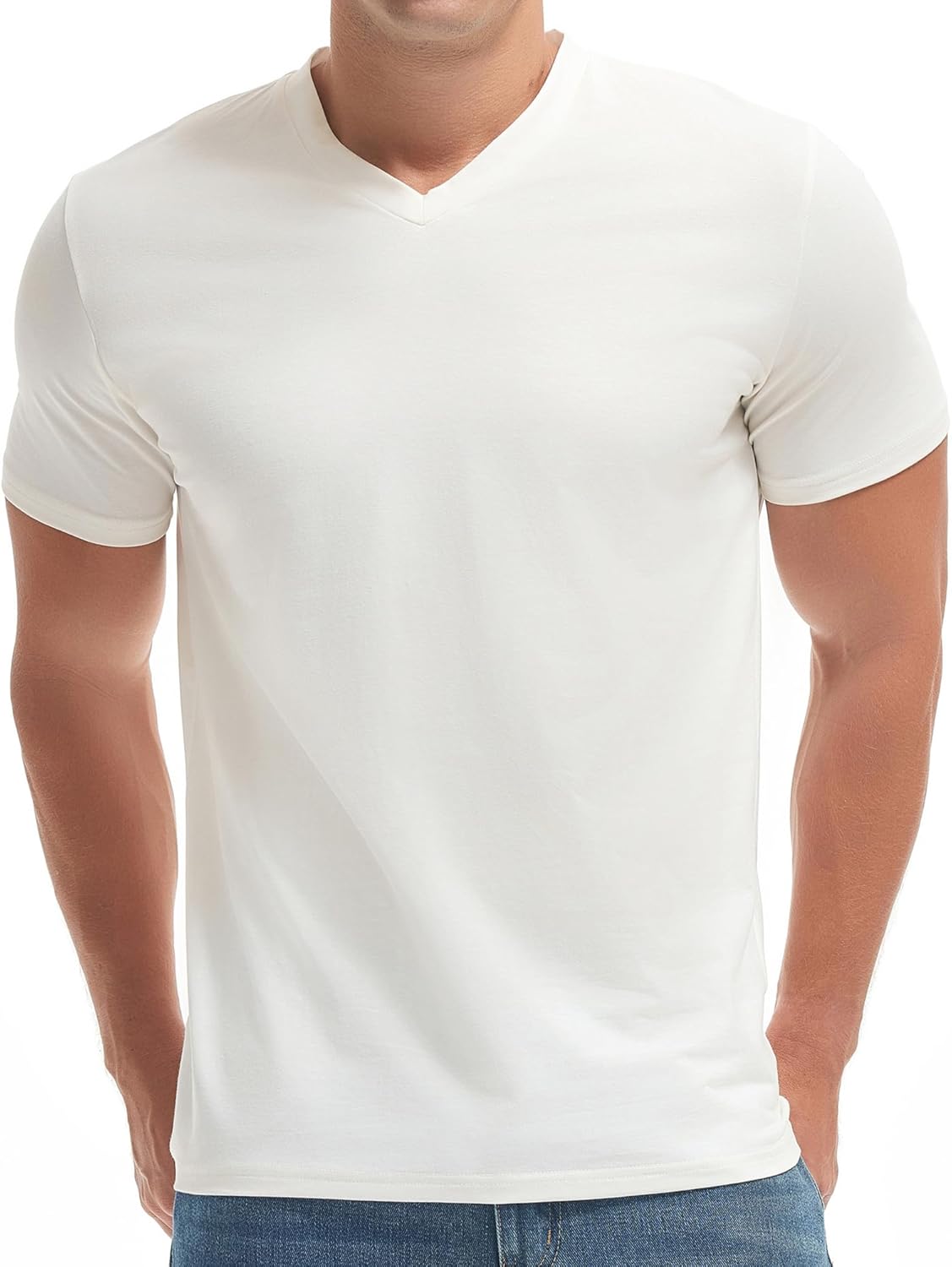 Premium V Neck T Shirts for Men - Modern Fitted Tees Vneck Undershirts V8 White L