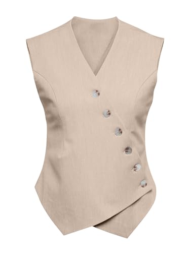 Cicy Bell Womens Waistcoat Vest Sleeveless Blazers V Neck Button Up Asymmetrical Hem Work Office Suit Vests