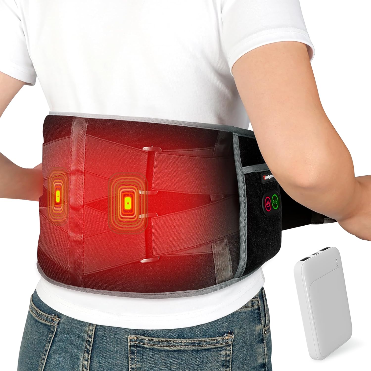 Cordless Heating Pad with Massager for Back, Fathers Day Dad Gifts for Men, FSA Eligible HSA Portable Lower Back Massager Rechargeable Wireless Electric, Women Mom Seniors 3 Heat 30mins Off
