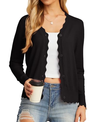 GRECERELLE Cardigan Sweaters for Women Lightweight 2026 Fall Outfits, Black | Year-Round Layering Essential Cardigans, V-Neck Long Sleeve Button Down Knit Sweater, Fall Outfits for Work Office Daily Wear