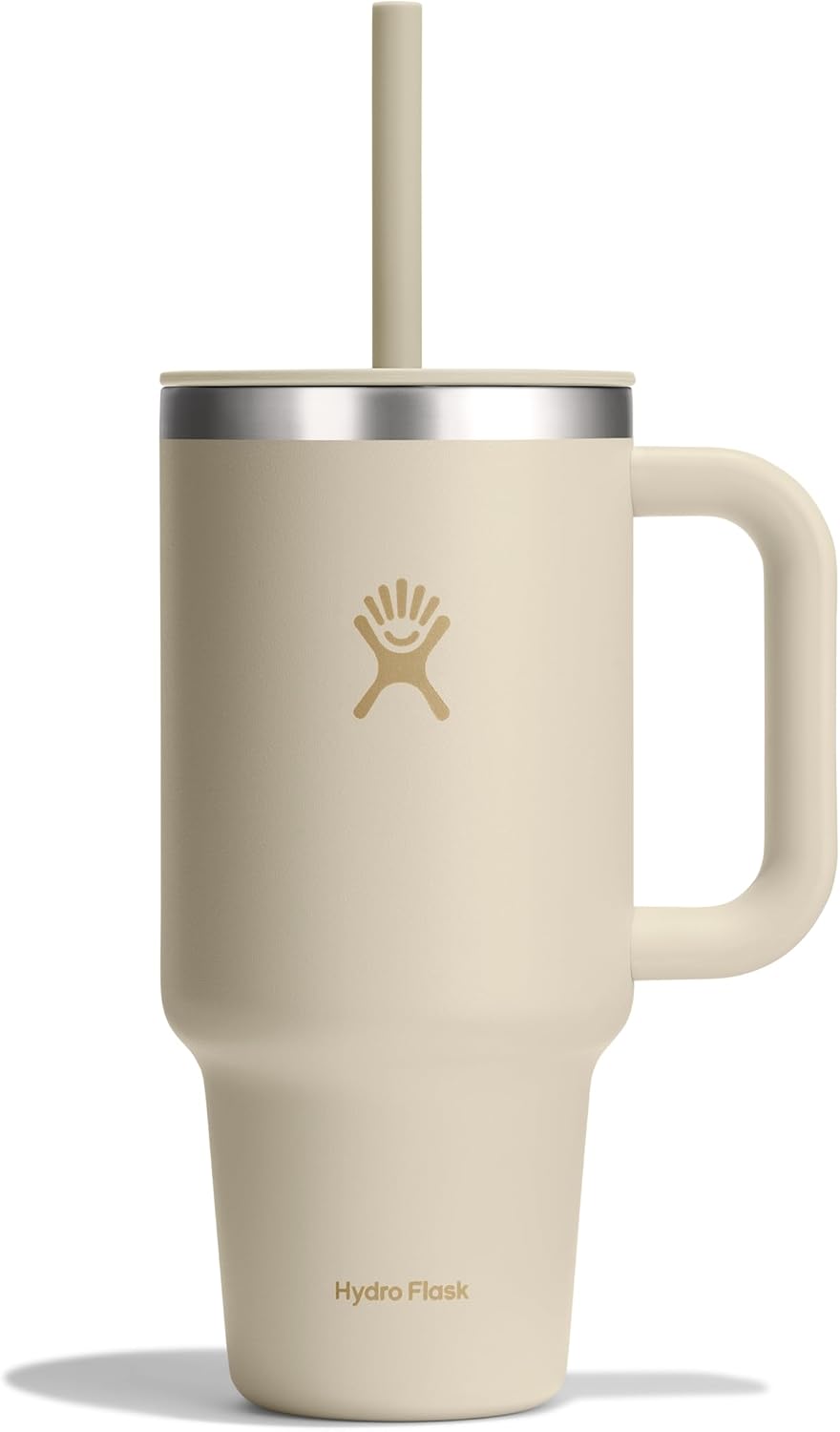 Hydro Flask Travel Tumbler with Handle, Lid and Straw - Insulated Stainless Steel in 40 Oz Ivory
