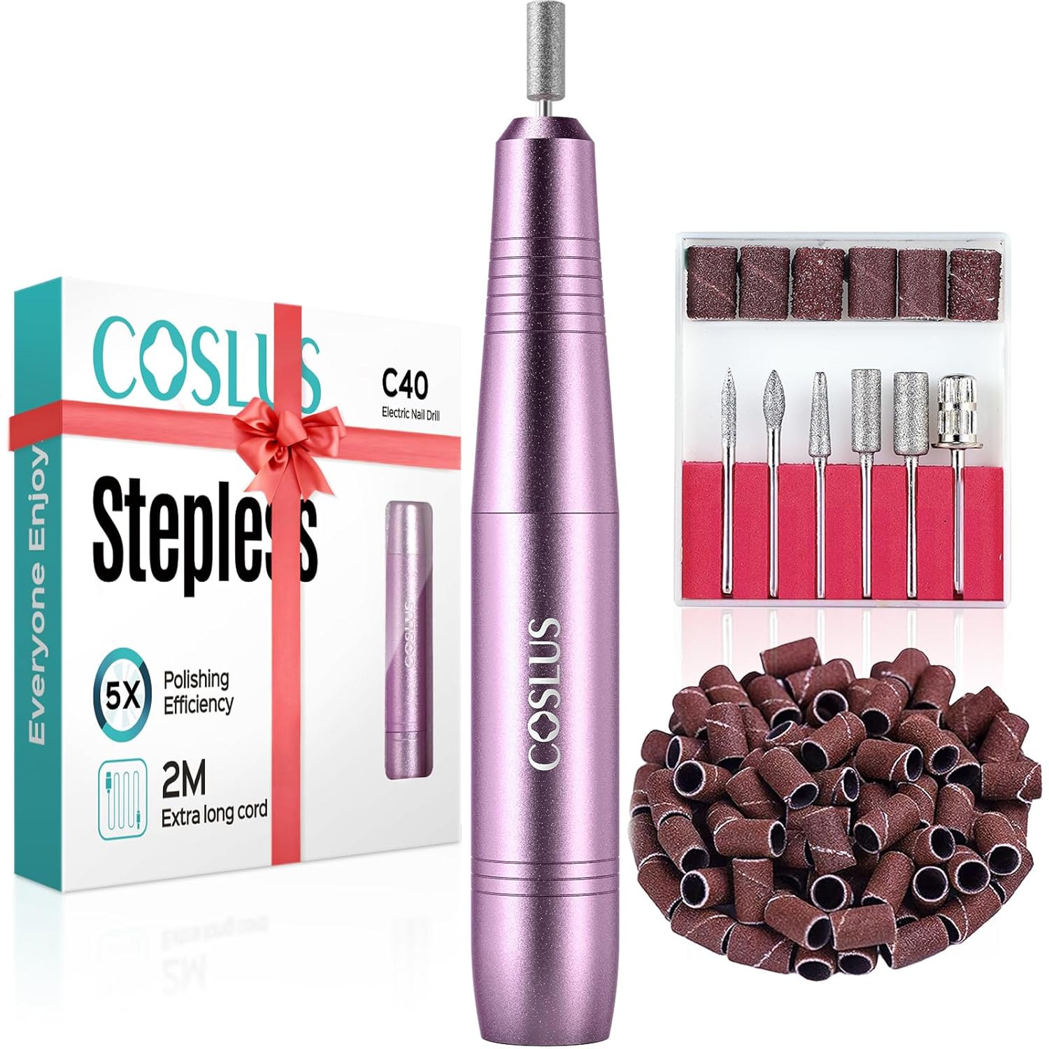 C40 Electric Nail Drill File Professional: for Acrylic Gel Dip Powder Nails Portable Nail Machine Kit Manicure Pedicure Tools Polishing Set with Nail Drill Bits Sanding Bands