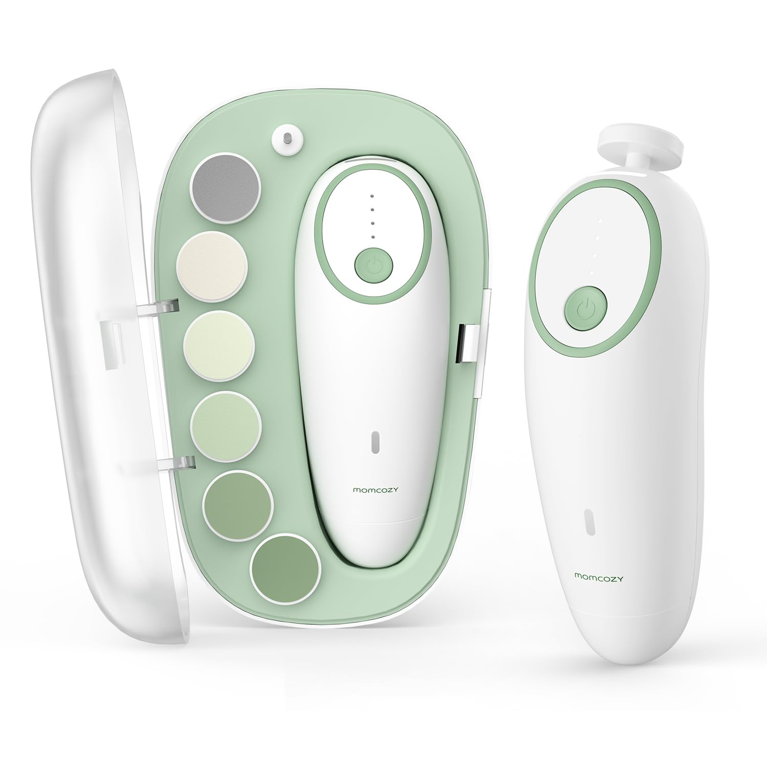Baby Nail File Electric, Gentle Baby Nail Trimmer Electric, Baby Nail Clipper with Night Light, 7 Grinding Head Replacement Pads, Green