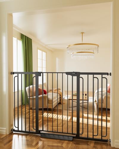 36" Extra Tall Baby Gate for Stairs, 29.7-57" Extra Wide Dog Gate for Doorways Hallways, Pressure Mounted Child Gate for Wide Opening, Auto Close Personal Safety for Babies and Pets, Black