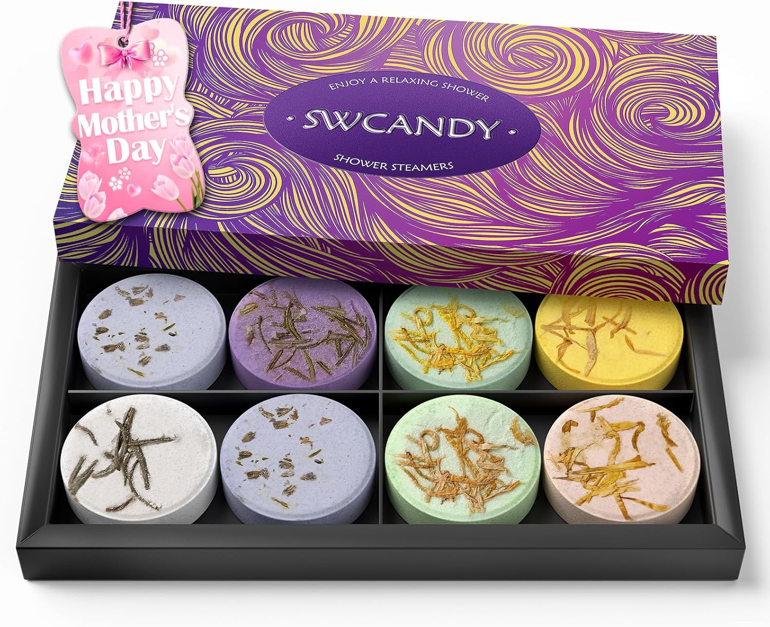 Shower Steamers Aromatherapy Birthday Gifts for Women - SWCANDY 8 Pcs Mothers Day Gifts, Mom Wife Daughter Grandma Sister Her Self Care with Natural Essential Oils Relaxation Home SPA Travel Holidays